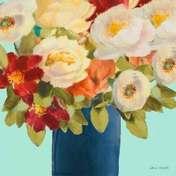 Flower Arrangement on Teal I Poster Print by Lanie Loreth (24 x 24)