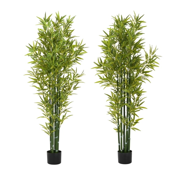 Flower Arrangements, 72" Artificial Bamboo with Black Plastic Pot, Set of 2, Green Artificial Plants,Polyester,Polyethylene Potted Plants, Household Supplies & Décor Flowers & Plants