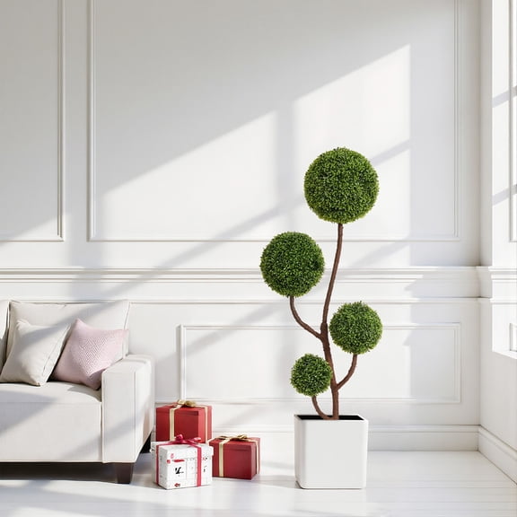 Flower Arrangements, Artificial Boxwood Topiary Tree, 5FT Tall Triple Ball-Shaped Faux Plant Indoor or Outdoor Home and Office Decoration, 1pc/set, Green Artificial Plants,Plastic Potted Plants