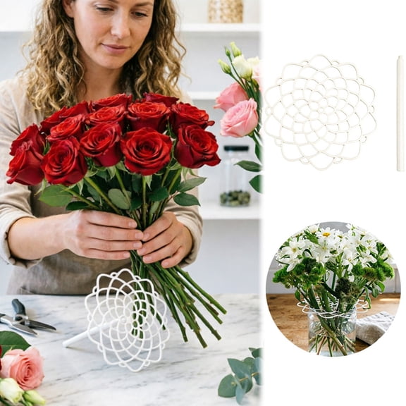 Flower Arranging Stand Floral Grid Round Lid, 8.2"x8" Professional Hand-Tied Spiral Bouquet Maker Tool for DIY Wedding, Event, Home Floral Design Vase Decoration