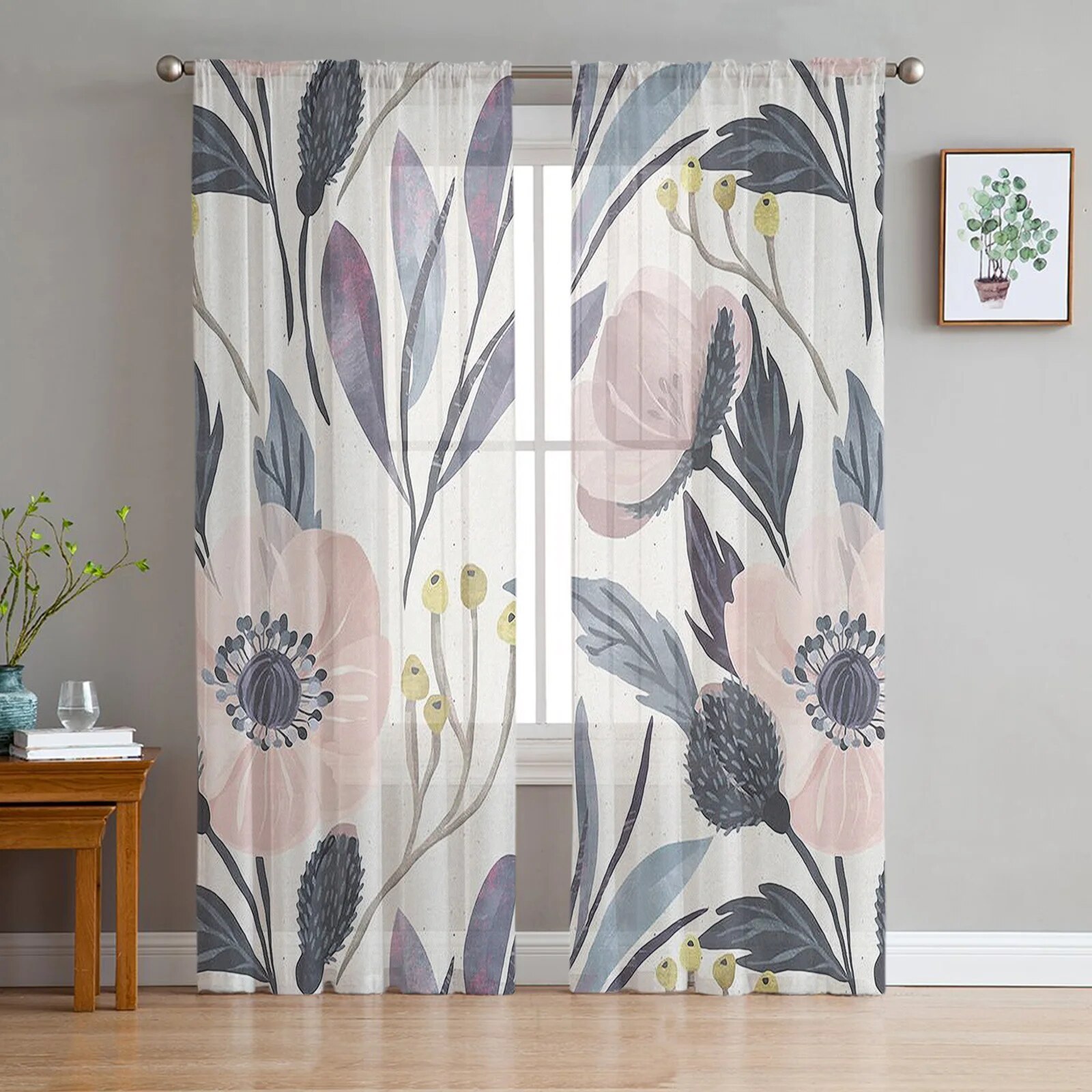 Flower Art Beautiful Sheer Window Curtains for Bedroom The Living Room ...