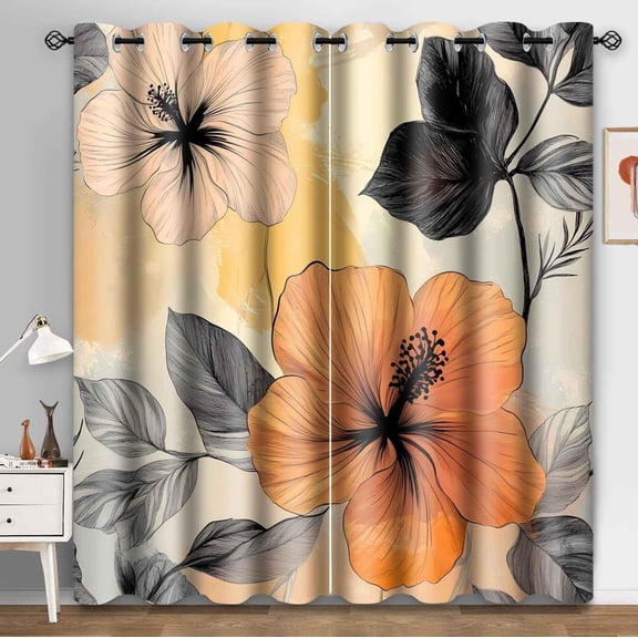 Flower Art Blackout Curtains Black White Tie Dye Style Floral Boho Curtain Modern Simplicity Paintings Design Drapes For Living Room Bedroom Kitchen Decoration 52"W x 96"L (Pack of 2)
