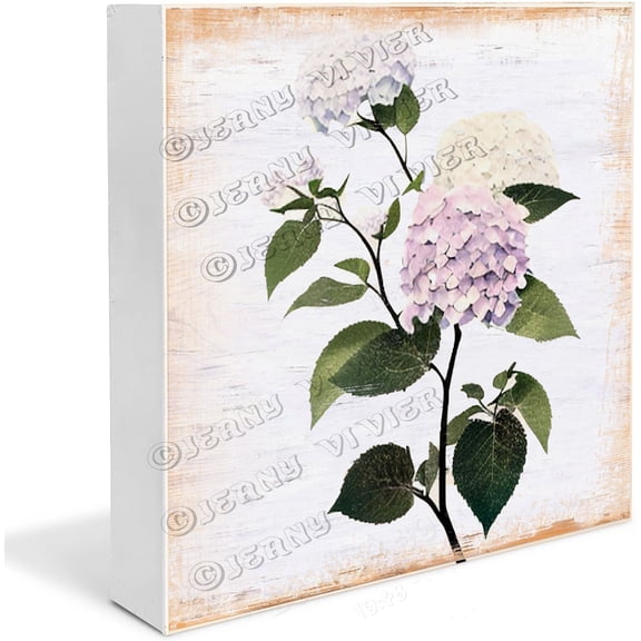 Flower Art Hydrangea Wood Box Sign Desk Decor Rustic Hydrangea Themed Wooden Box Block Sign Decorations Wall Tabletop Desk Decor 5"x5"