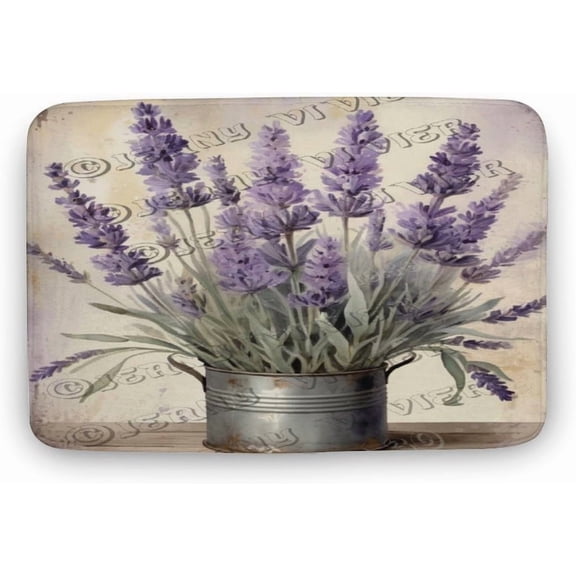 Flower Art Lavender Bath Rug for Bathroom, Country French Decor, Rustic Farmhouse Bath Mat, Bath Mat Soft Non Slip Bath Rugs Indoor Doormat 16"x24"
