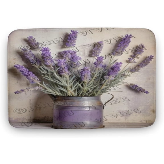 Flower Art Lavender Bath Rug for Bathroom, French Flower Decor, Rustic Farmhouse Bath Mat, Bath Mat Soft Non Slip Bath Rugs Indoor Doormat 16"x24"