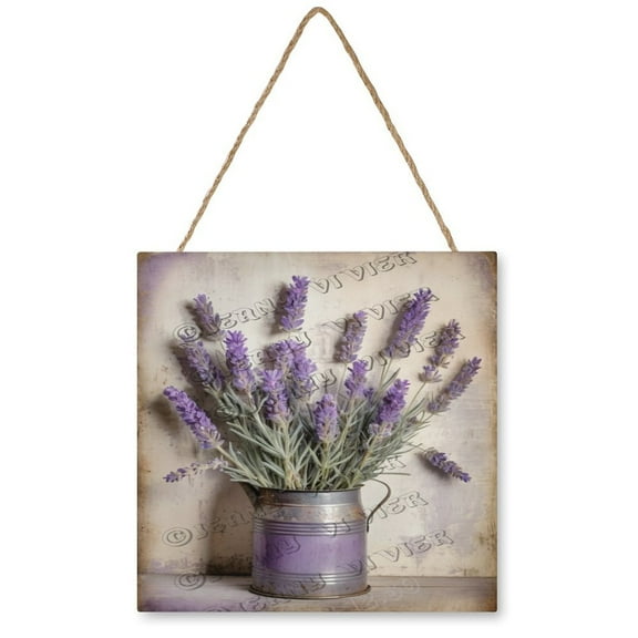 Flower Art Lavender Decor Wood Hanging Sign Square Wall Decor for Girls Dorm,Rustic Farmhouse Wall Art Ready to Hang for Office Living Room Home Decorations 12"x12"