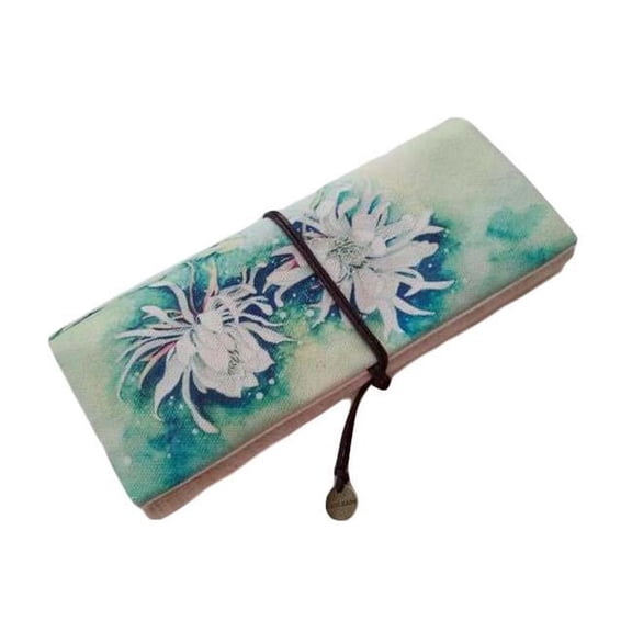 Flower Art Linen Pen Case Roll up Pencil Case Cosmetic Pencil Pouch Purse Bag