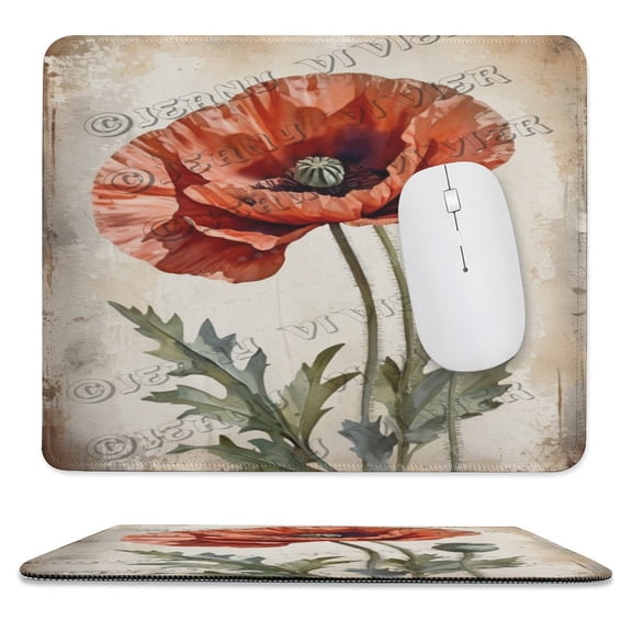 Flower Art Red Poppy Gaming Mouse Pad Custom, Mouse Pads for Wireless Mouse Desk Accessories,Small Mouse Pads for Desk,Stitched Edge Mousepad with Non-Slip Rubber Base 10"x12"