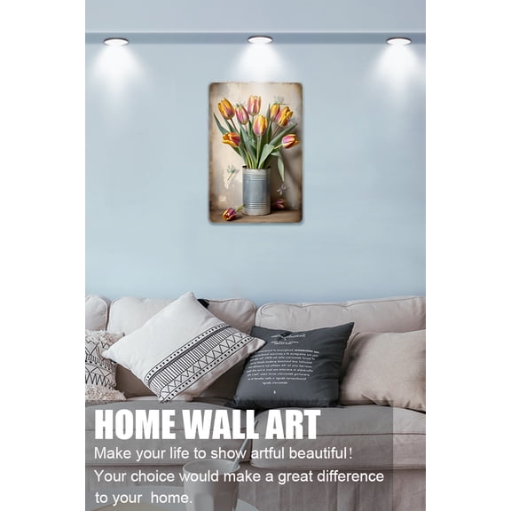 Flower Art Tulip Tin Sign - 12"x8" - Aluminum - Room Wall Art & Decor - Metal Signs For Indoor & Outdoor - Home Wall Sign On Novelty Tin Print Wall Art Gift Idea