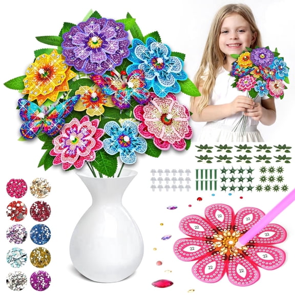 Flower Arts and Crafts for Kids ages 8-12: Double-layer Butterfly Diamond Art Kits for Kids Girls Toys age 6-8, Gem Art Small Diamond Painting Gifts for 6 7 8 9 10 11 12 Year Old Girl Birthday Gift