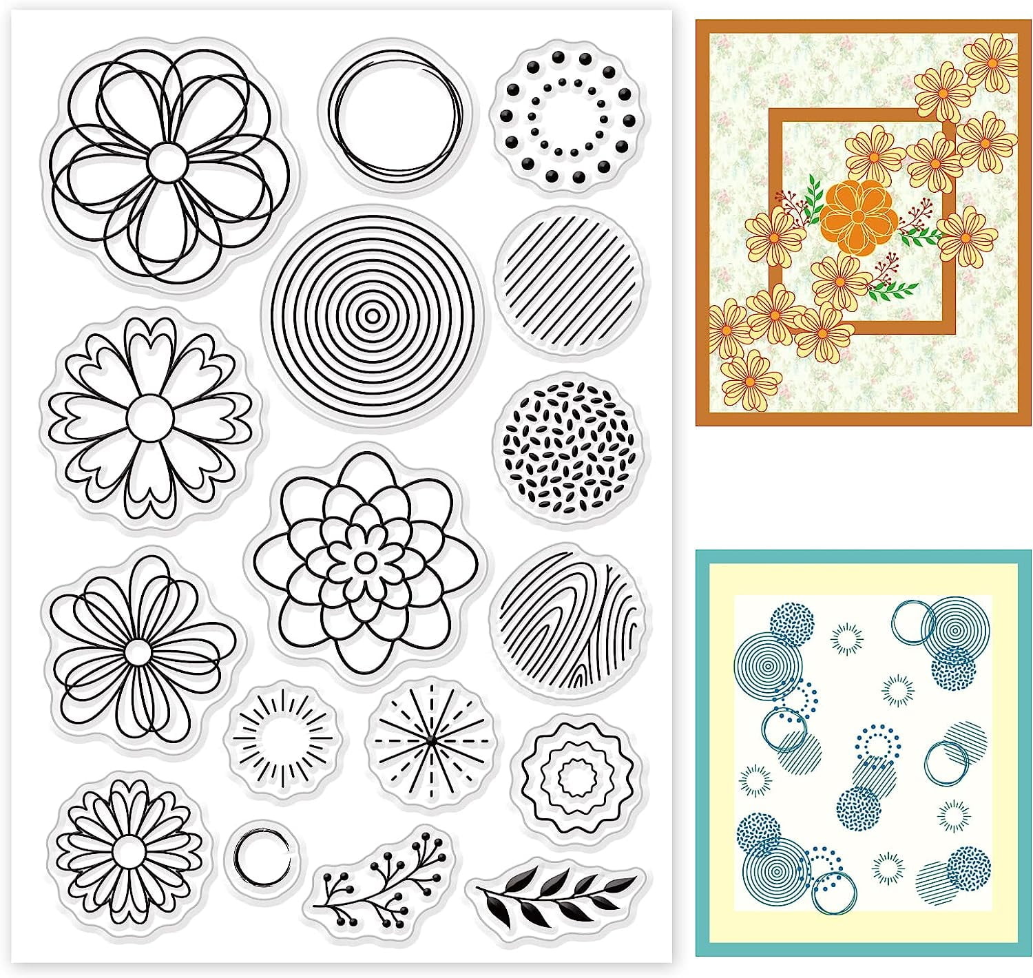 1Sheet Flower Background Clear Stamps Leaves Round Transparent Silicone ...