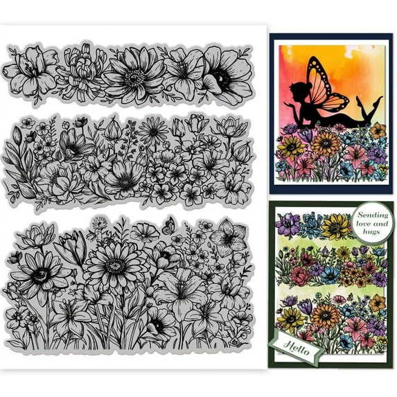Flower Background Cling Rubber Stamp 7.09x8.66inch Flowers EVA Stamps Embossing Stamp Seal Rubber Stamps for DIY Scrapbooking and Card Making Paper Craft Decor