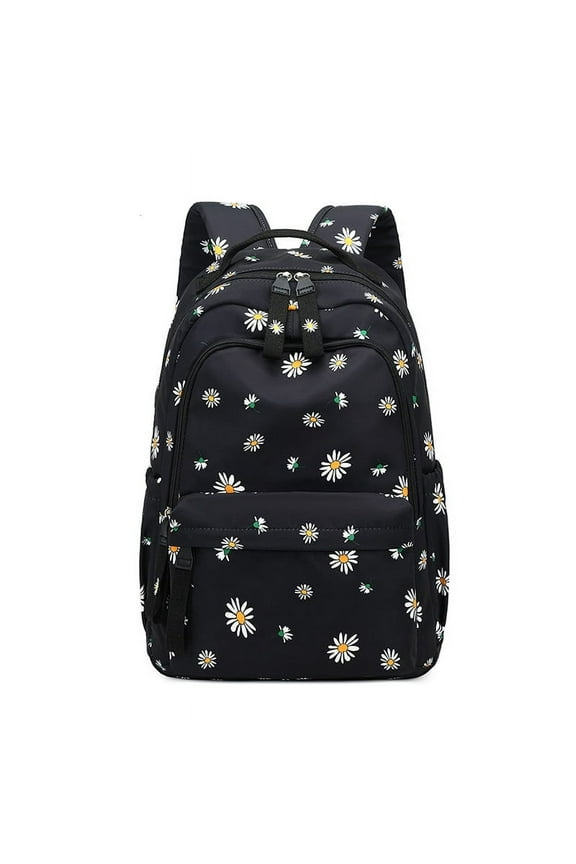 Flower Backpack Women Teenagers Cute Backpack New School Bags for Students Schoolbag Korean Black Travelling Hiking Backpack