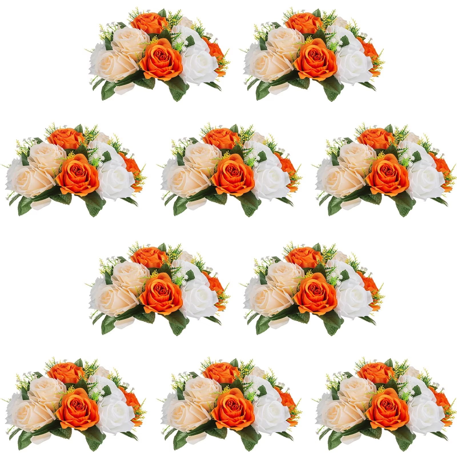 Flower Ball Centerpieces for Table 10 Pack Orange Roses Artificial