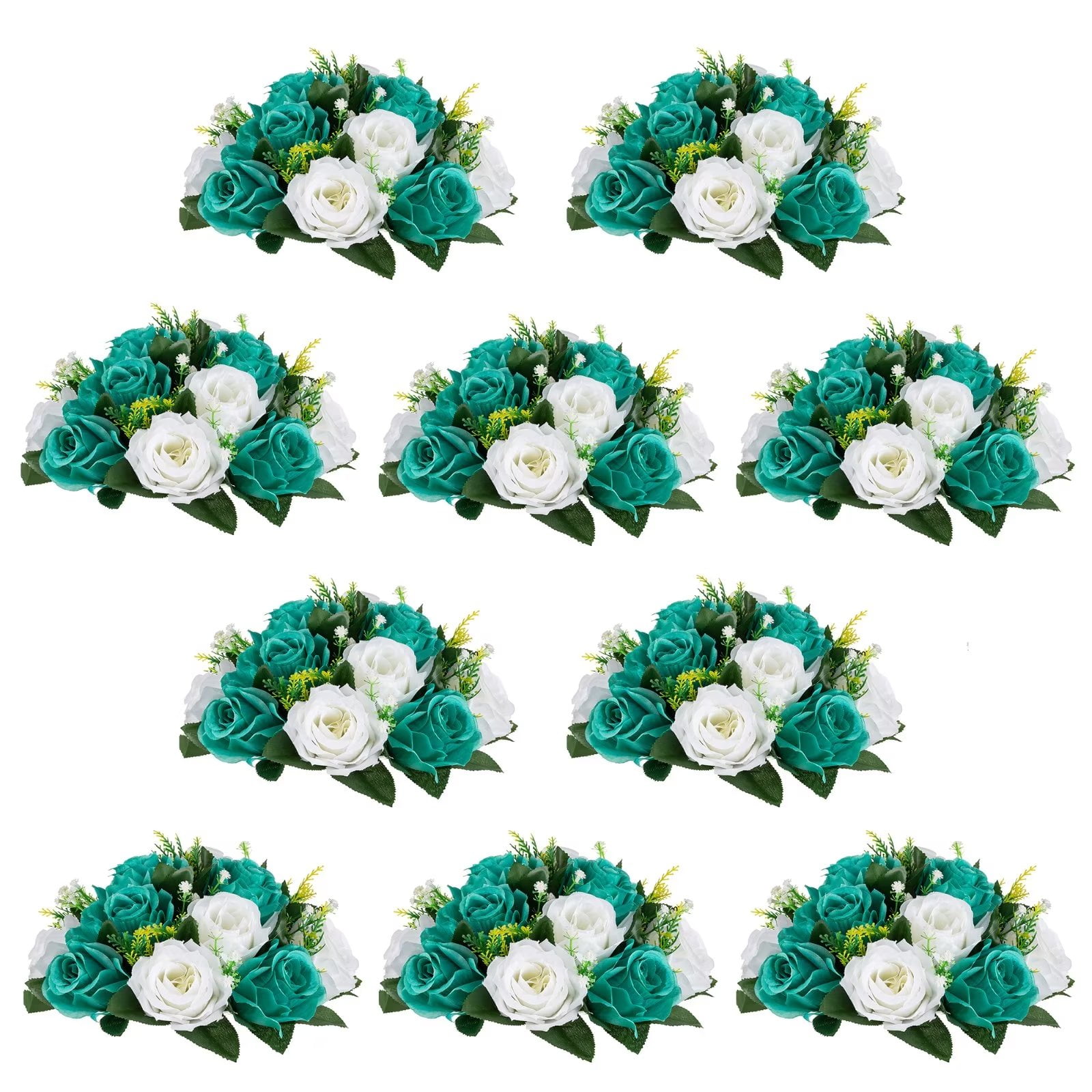 Flower Ball Centerpieces for Table 10 Pack Teal & White Roses