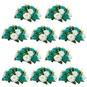 Flower Ball Centerpieces for Table 10 Pack Teal & White Roses Artificial Floral Arrangement for Wedding Party Decor