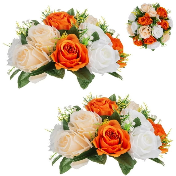 Glasseam Artificial Silk Orange Rose Flower Ball Centerpiece(2 Count)