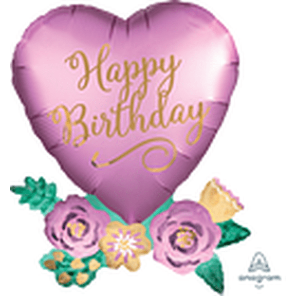 LRG SHP BDAY SATIN HEART FLOWERS