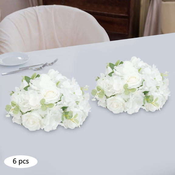 Flower Balls for Centerpieces Wedding Flowers, 6 Pcs Fake Small Rose Balls, White Flowers for Centerpieces Tables, Artificial Silk Ball, Arrangement Bouquet for Party, Home Decor