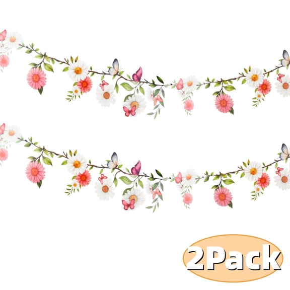 Flower Banner 2Pack Reusable Spring PVC Flower Garland for Garden,Wedding,Baby Shower,Tea Party Decorations Style2