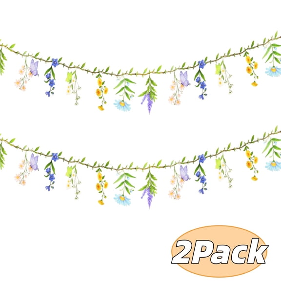 Flower Banner 2Pack Reusable Spring PVC Wildflower Flower Garland for Garden,Wedding,Baby Shower,Tea Party Decorations Style1
