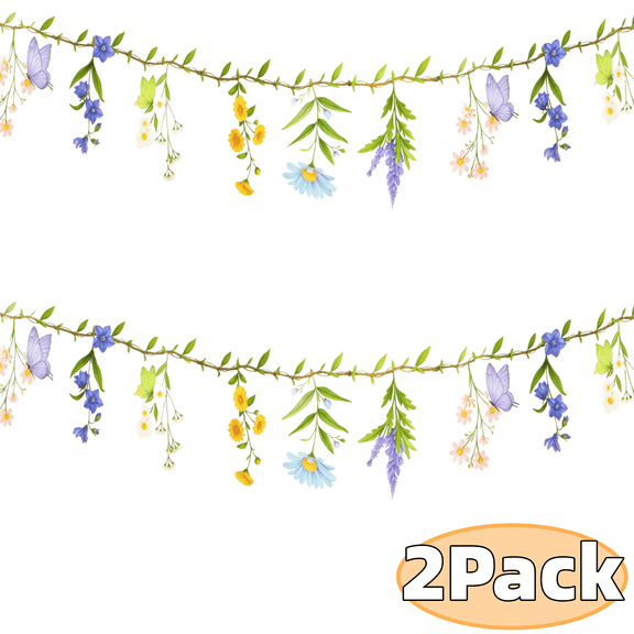 Kabuer Flower Banner Reusable Spring PVC Wildflower Flower Garland for Garden,Wedding,Baby Shower,Tea Party Decorations, 2Pack (Style1)
