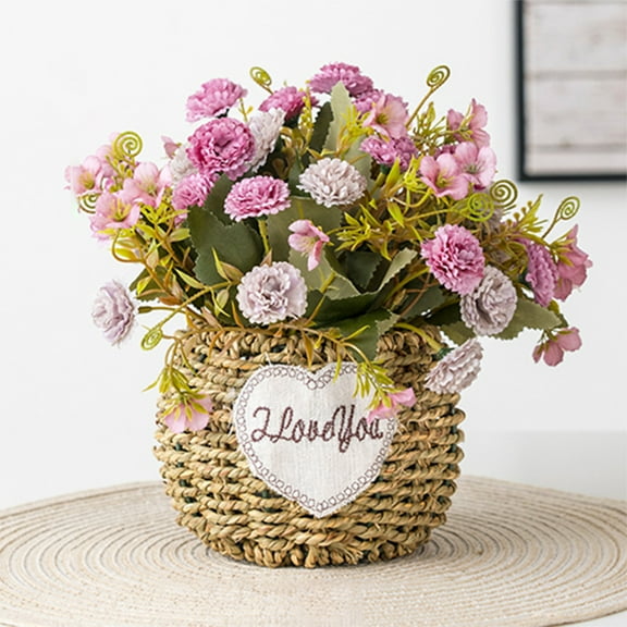 Flower Basket Arrangement, Artificial Mother’s Day Easter Gift with Canvas Home Kitchen Decor for Wedding Valentine’s Day Table Centerpiece
