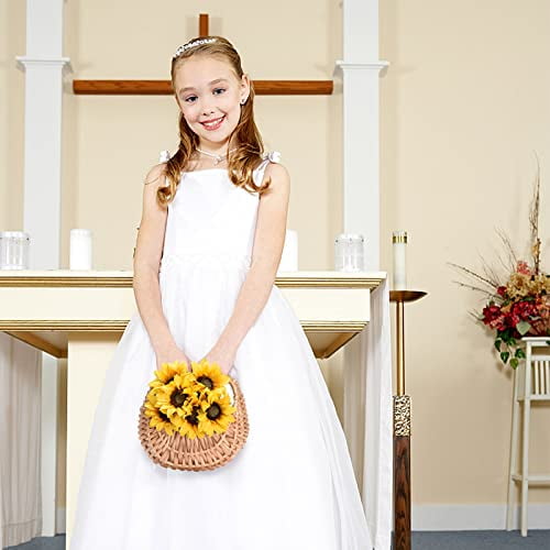 Flower Basket, Handheld Flower Arrangement Basket, Portable Woven Flower Pot Storage Box, Rattan Basket Half Moon Wicker Basket Willow Straw Basket for Home Party(#1)