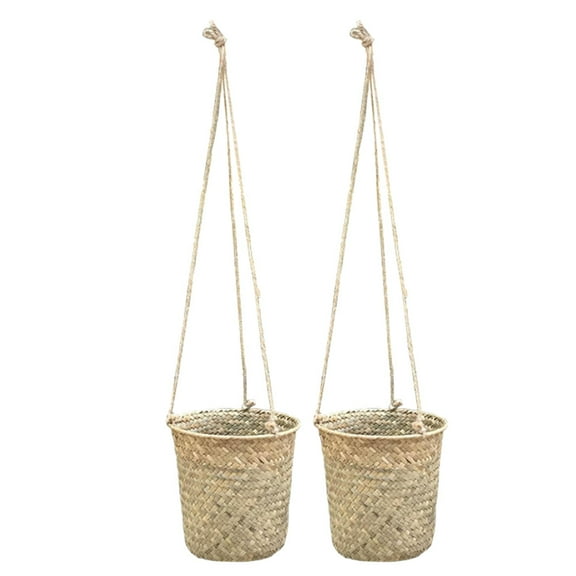 Flower Basket Hanging Woven Plant Wall Planter Rattan Pot Rope Weaving Seagrass Arrangement Hand Holder Jute Straw Pots