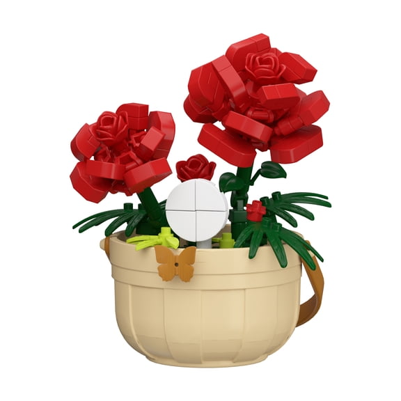 Flower Basket Story Series Rose, Daisy, Microparticle Building Blocks, Potted Plants, Desktop Decorations, Birthday Gifts, and Gifts