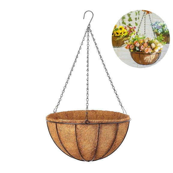 Flower Baskets for Outside,Hanging Planter Basket Outdoor,12 inch Large Hanging Flower Pots Indoor with Coco Coir Liner Round Wire Plant Holder Chain Hanging Basket Garden for Home Decor Balcony