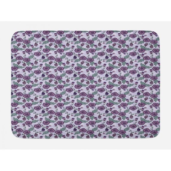 Flower Bath Mat, Continuous and Funky Floral Pattern with Leaves in Violet Tones, Plush Bathroom Decor Mat with Non Slip Backing, 29.5" X 17.5", Pastel Purple and Multicolor, by Ambesonne