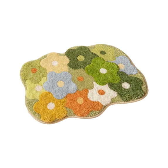 Flower Bath Mat, Cute Funny Colorful Bathroom Rugs Microfiber Absorbent Non Slip Bath Rug for Girls Women Shower, Bedroom Decor, Machine Washable, 26in X 24in, Green