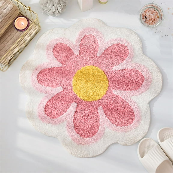 Flower Bath Mat, Pink Bathroom Rug for Valentine's Day, Beauty Bath Mats, Bath Rug, Machine Washable Flower Rug, Shower Bathtub Mat Gift Aesthetic Summer Room Decor