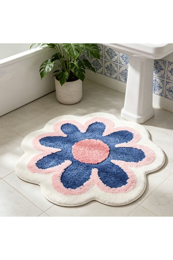 Flower Bath Mat, Sky Blue Bathroom Rug, Beauty Bath Mats, Ultra Soft Microfiber Bath Rug, Machine Washable Flower Bathroom Mat, Shower Bathtub Mat Gift Cute Room Decor, 31.5x31.5 in