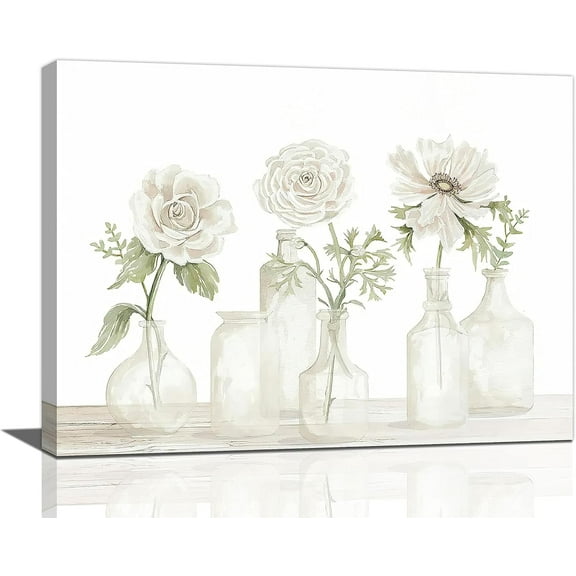 Flower Bathroom Decor Wall Art Floral Pictures Farmhouse Rustic Floral Decor Flower Canvas Painting Flower Decorations Framed Artwork for Bathroom Kitchen Bedroom 16"x12"