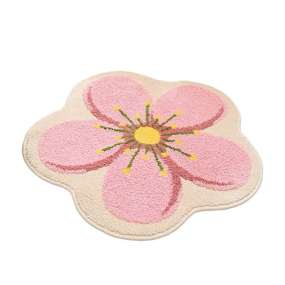Flower Bathroom Rug - Plush Absorbent Bath Mat - Non- Shaggy Carpet for Bathroom, Kitchen & Bedroom - Machine Washable Floral Decor Mat for Women & Girls