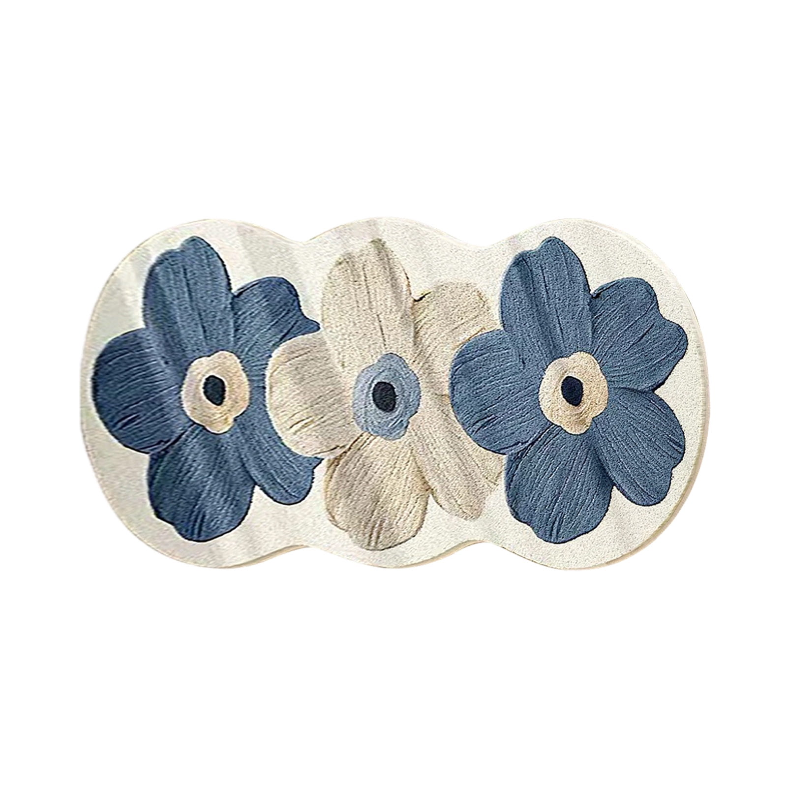 Flower Bathroom Rug, Super Absorbent and Thick Microfiber Non Slip Bath Mat with Rubber Backing, Shaggy Bath Carpet for Entryway, Bathroom, Bedroom and Living Room, Blue