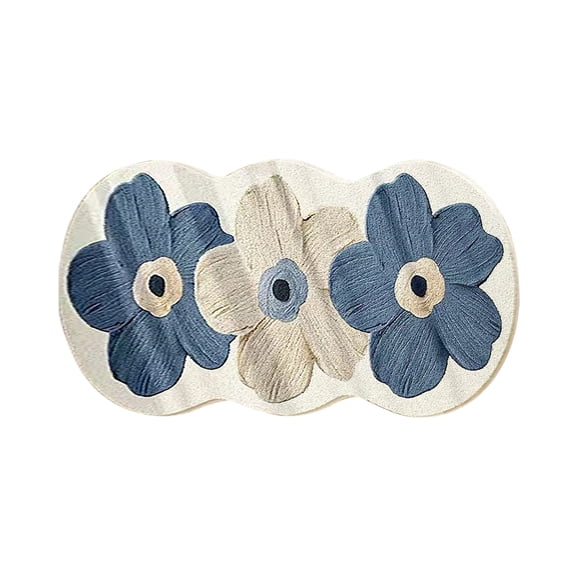 Flower Bathroom Rug, Super Absorbent and Thick Microfiber Non Slip Bath Mat with Rubber Backing, Shaggy Bath Carpet for Entryway, Bathroom, Bedroom and Living Room, Blue