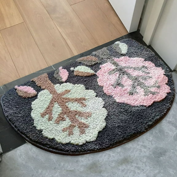 Flower Bathroom Rugs, Half Circle Bath Mat for Tub Non Slip,Water Absorbent Bathroom Mat,Bathroom Rugs Non Slip Washable for Bathroom,Bathtub,Shower(16 * 24 in)