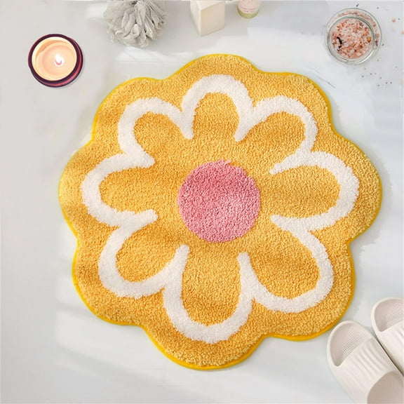 Flower Bathroom Rugs, Pink Bath Mat, Beauty Bath Rugs, Ultra Soft Microfiber Bath Mats, Machine Washable Flower Rug, Shower Bathtub Mat Gift Aesthetic Summer Room Decor, 23.6x23.6 in
