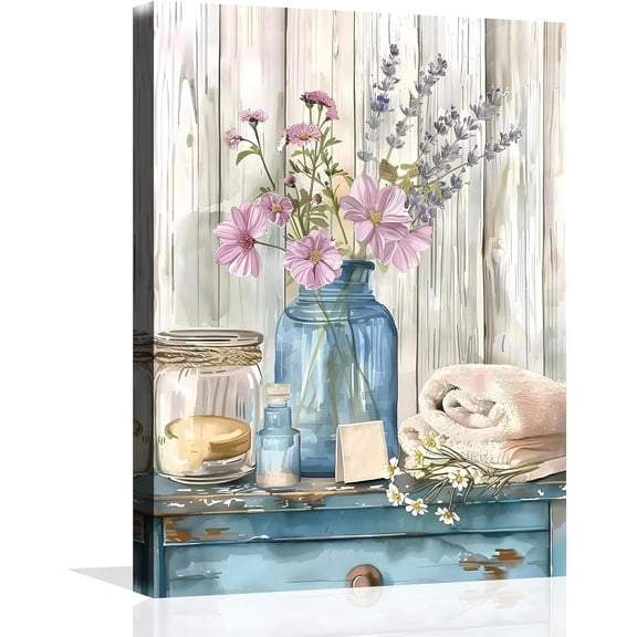 Flower Bathroom Wall Art Farmhouse Flower Canvas Wall Art Country Pink Floral Bath Towel Bathroom Picture Vintage Floral Bathroom Prints Flower Bathroom Poster for Bathroom Framed 12X16 inch