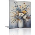 thumbnail image 1 of Flower Bathroom Wall Art Floral Pictures Wall Decor Rustic Bouquet Canvas Teal Blossom Print Artwork Home Decorations for Living Room Bedroom Office Framed 12"x16", 1 of 6