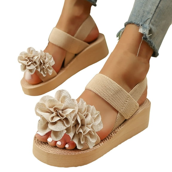 Flower Beach Platform Sandals for Women 2025 Bohemian Vacation Strappy Wedge Slingback Dress Summer Shoes
