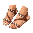 thumbnail image 1 of Flower Beach Sandals for Women 2025 Boho Summer Braided Open Toe Flats Slingback Dress Sandals, 1 of 5