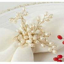 Flower Beaded Design Napkin Rings, SET of 4 (Vanilla)