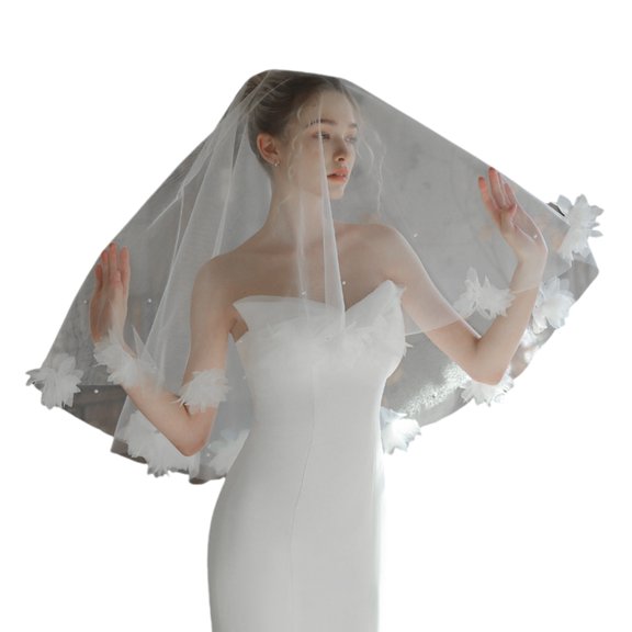 Flower Beaded Veil Wedding Veil Bridal Shower Headwear Photoshooting Accessory