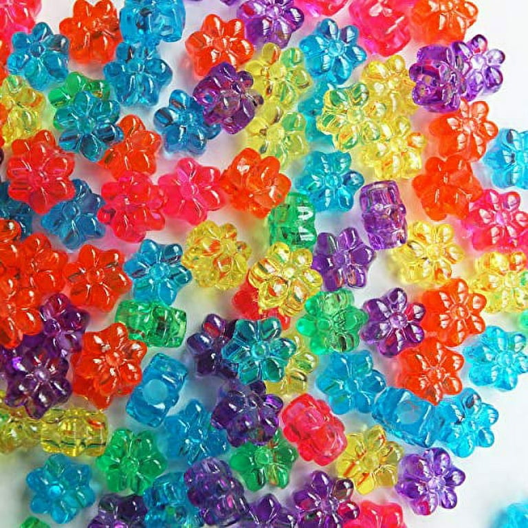 Flower Beads Jewel Rainbow Colors Large Hole Pony Beads Multi Mix Made in USA