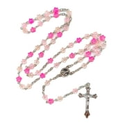 Flower Beads Necklace Crosses Pendants Rosary Necklaces Christian Long Chain Jewelry for Prayer Baptisms Christening