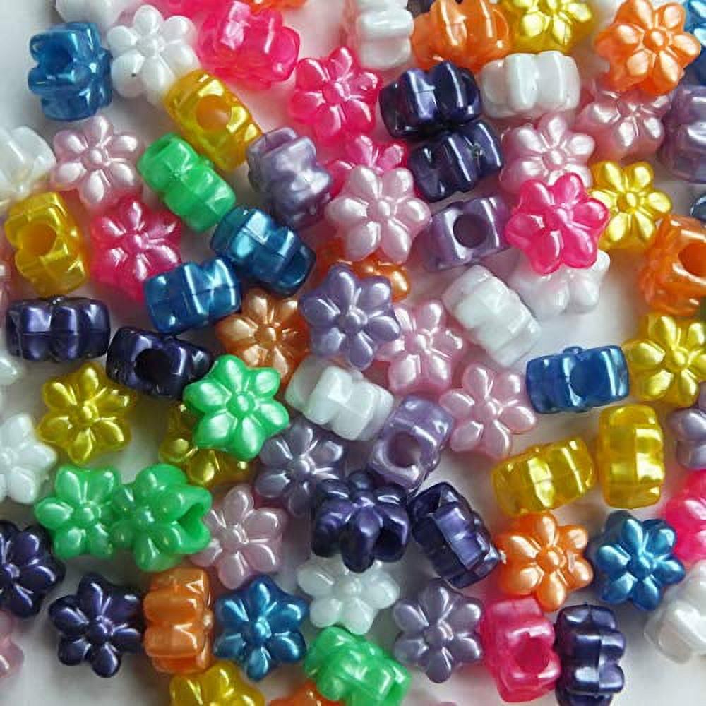 Flower Beads Pearl Colors Large Hole Pony Beads Multi Mix Made in USA 
